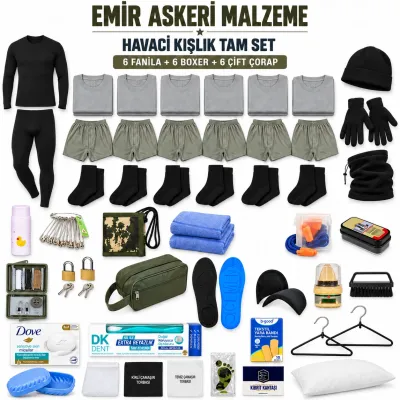 Emir 6’şar Adet İç Giyimli Havacı Kışlık Tam Asker Seti
