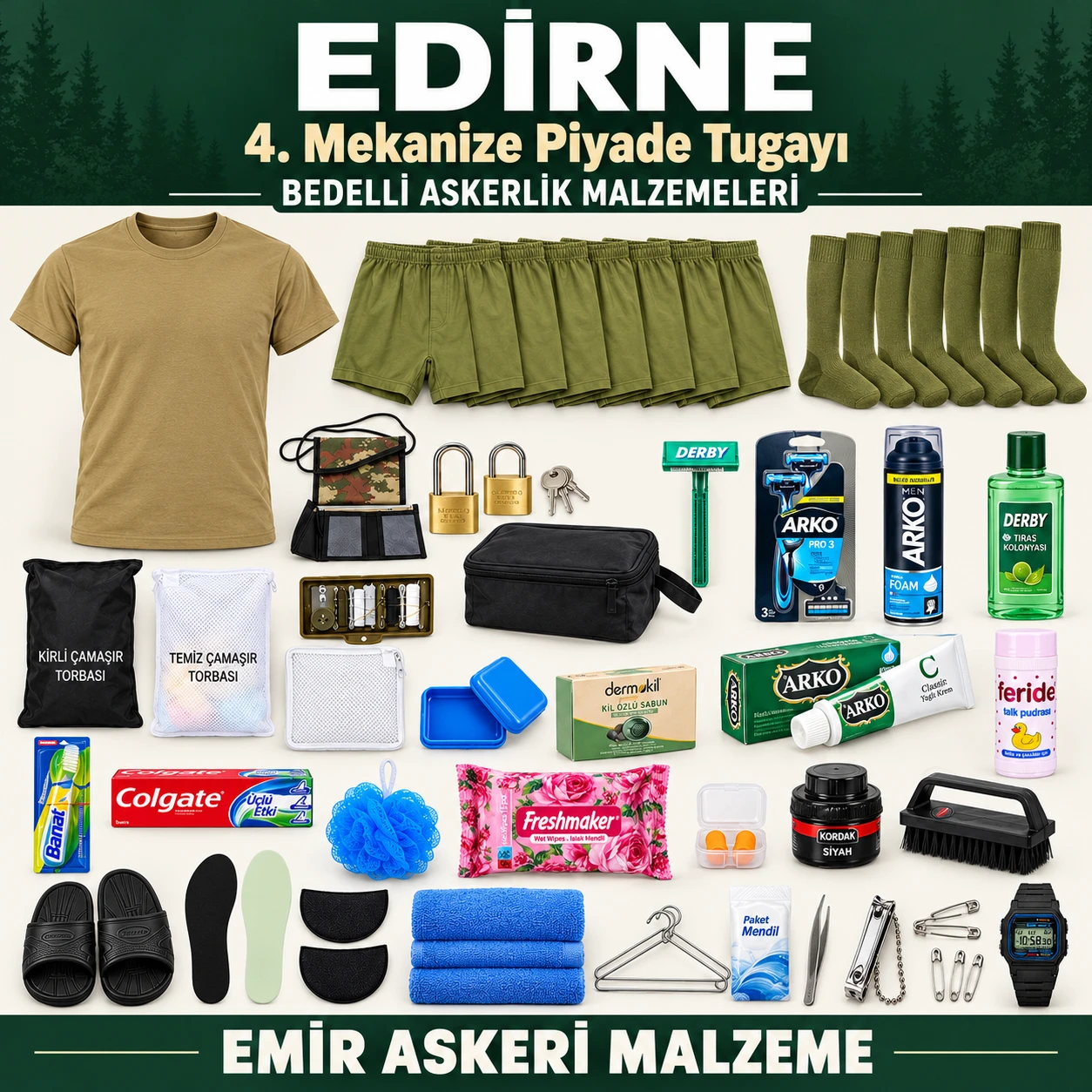 Edirne — 4. Mekanize Piyade Tugayı için iç giyim, havlu, terlik, tabanlık, kilit ve bakım ürünleri