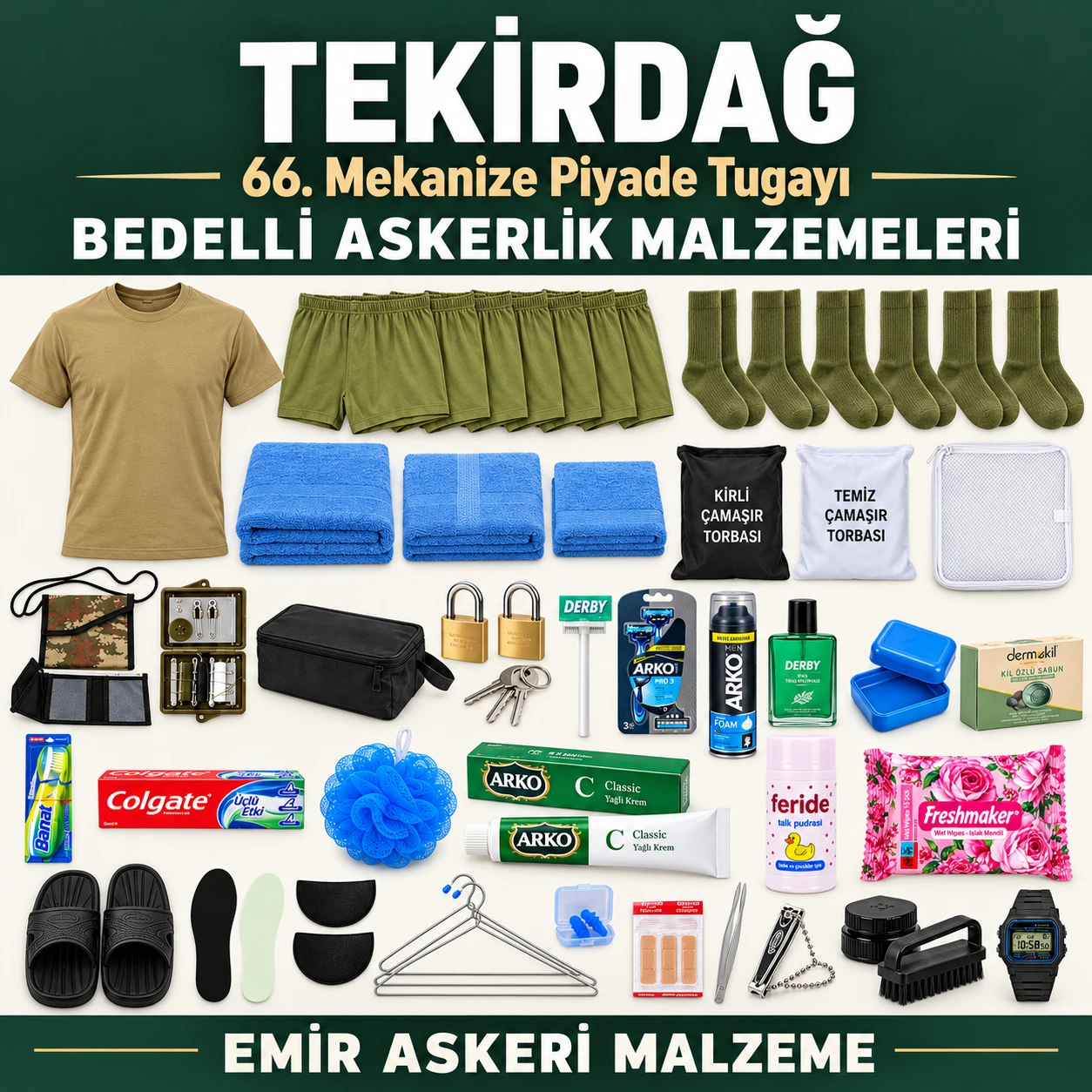 Tekirdağ — 66. Mekanize Piyade Tugayı için iç giyim, havlu, terlik, tabanlık, kilit ve bakım ürünleri